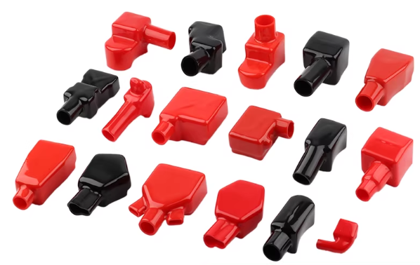 Red and black soft PVC terminal cover in different shape
